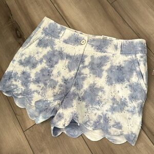 NWT Scallop Hem Shorts Dye Transfer Stretch Embroidery Eyelets Crown & Ivy Blue